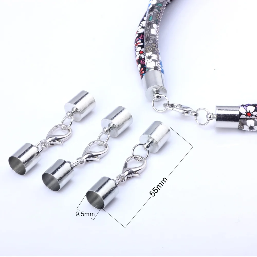

Inside 9.0mm 12pcs round leather cord crimps end caps lobster clasp terminating Fastener DIY necklace jewelry making OlingArt