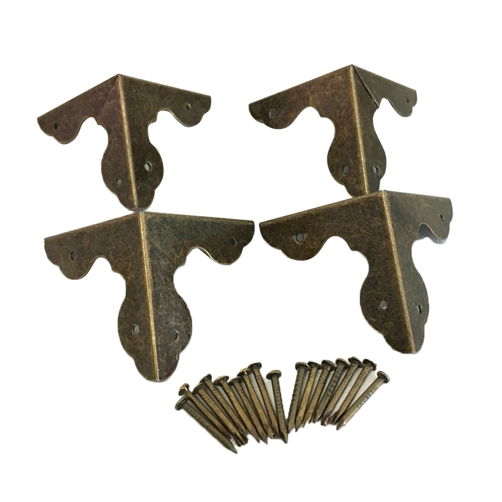 4Pcs Antique Metal Corner Protector Furniture Corner Protectors Guards Vintage Decorative Box Desk Edge Covers