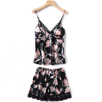 

JULY'S SONG Sexy Satin Pajama Set Sleeveless Shorts Spring Summer Cute Top and Shorts Underwear Nightdress Nightgown For Ladies