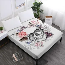 Halloween Sugar Skull Bed Sheet Rose Floral Print Fitted Sheet Colorful Bedclothes Festival Gift Mattress Cover Home Decor D25
