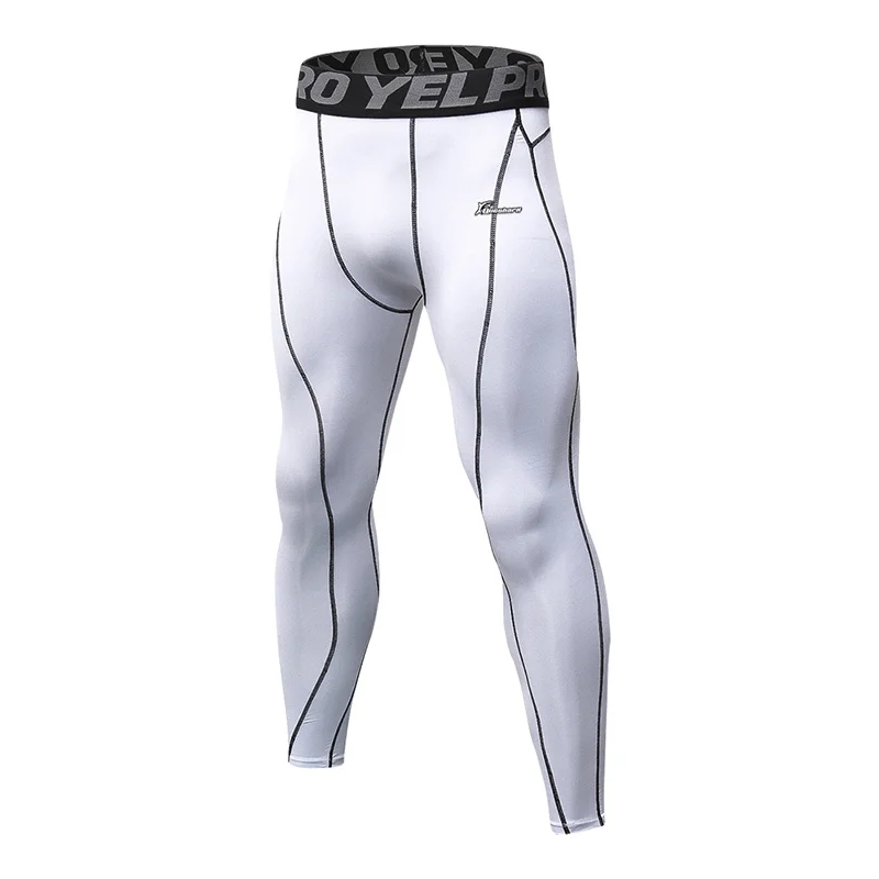 Queshark, профессиональные мужские компрессионные колготки, штаны, дышащие, быстросохнущие, для спорта, бега, фитнеса, обтягивающие леггинсы, тренировочные брюки - Цвет: White