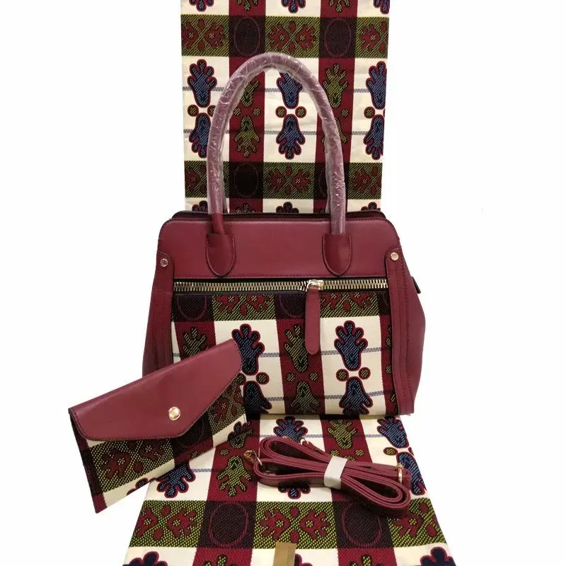 

Free Shipping Real Regular Real Soft New Wax Fabric With Woman's Handbag Set.African Ankara Wax Bag For Sewing