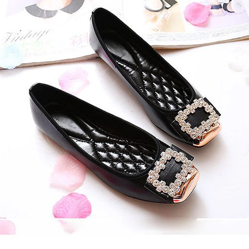 

Square Head Single Shoes Women Ballet Flats Casual Boat shoes Woman Slip On Comfort Solid Women Flats Shoes Black XWD7598