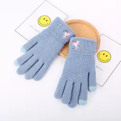 Осенние и зимние женские вязаные теплые перчатки вязаные зимние уличные Сенсорный экран перчатки Единорог вышитые перчатки