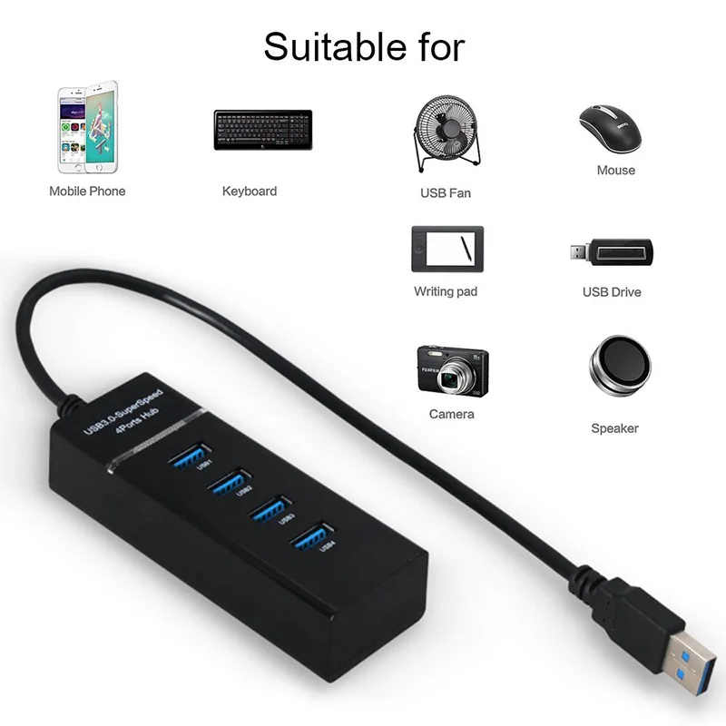 High Quality 5Gbps 4 Ports USB 3.0 HUB Splitter Adapter High Speed For PC Computer Laptop Notebook Peripherals Accessories