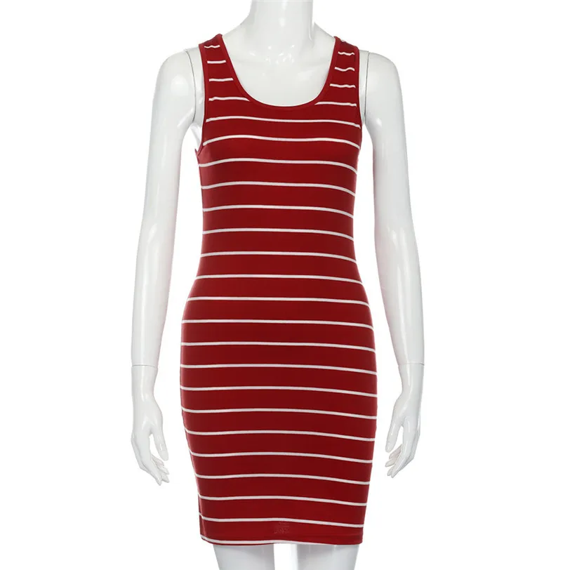 2018 Summer Dress Women Sleeveless Bandage Dress Mini Robe Femme Stripe Party Dress Beach Casual Vestidos Wholesale noFB6 (4)