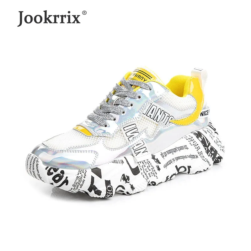 

Jookrrix 2019 Women Fashion Increased 5CM Chunky Sneakers Lady Brand Wedges High Thick Sole Women Comfortable Platform Shoes