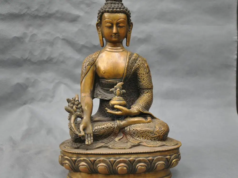

13'' China Tibet Pure Bronze apothecary Buddha Sit Statue