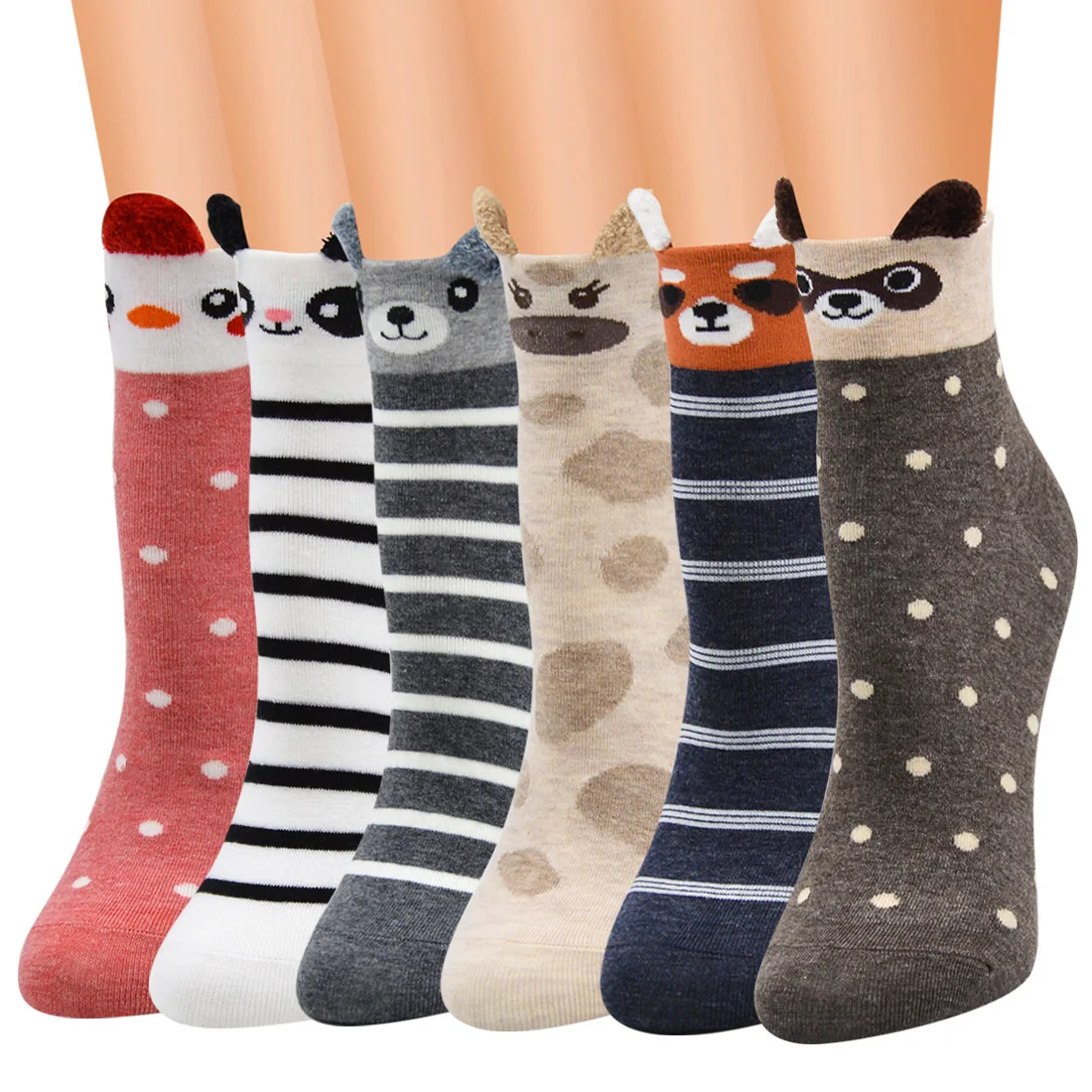 Women Cotton Socks 3D Animal Ears Panda Bears Women Girls Socks 5 Pairs