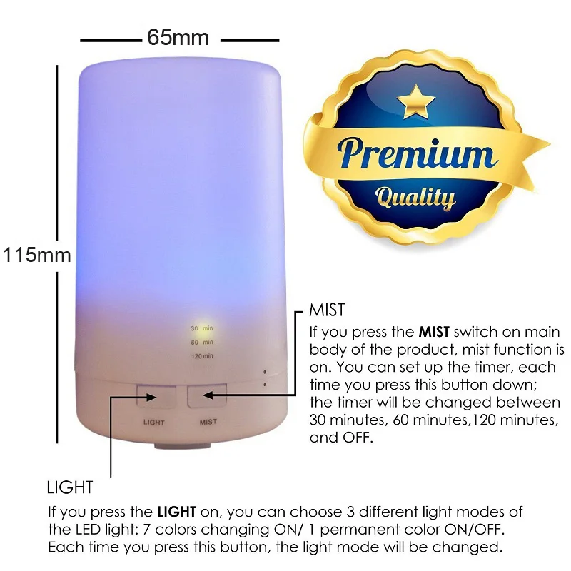 KBAYBO 50ml Ultrasonic USB Diffuser air Humidifier Essential Oil diffuser Aromatherapy Car Diffuser Humidifier 7 color LED Light