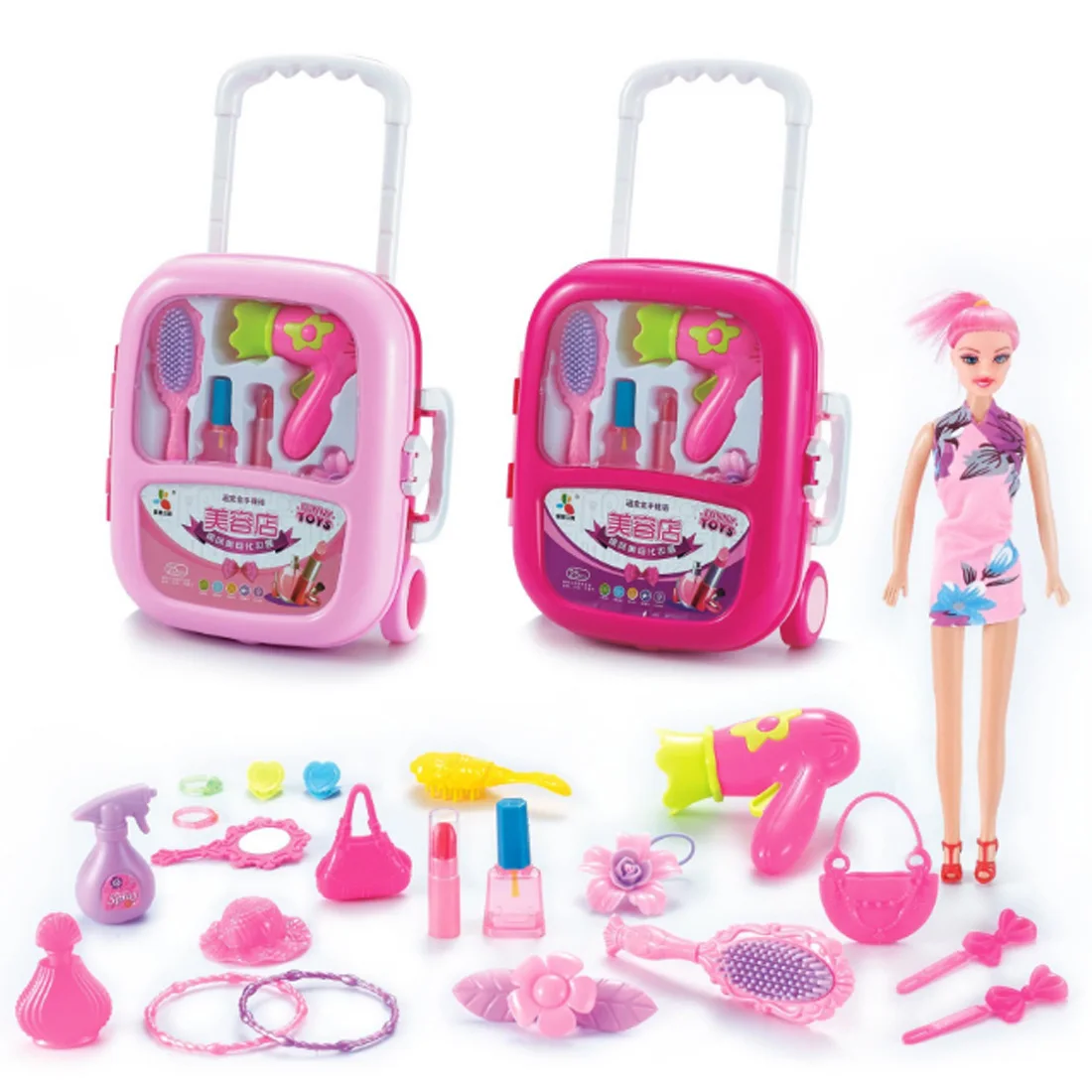 

Pretend Play Emulational Makeup Cosmetic Toy Kit Portable Trolley Case Learning Toys For Children for Girls - Color Random