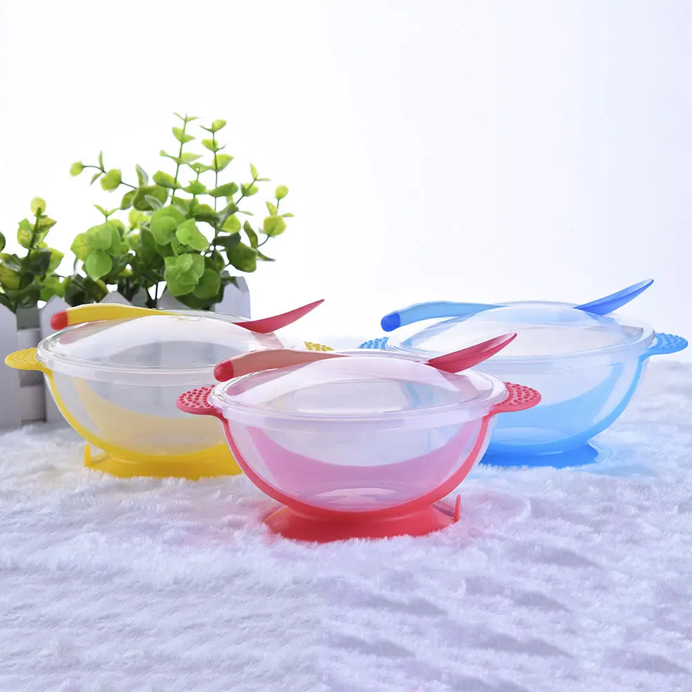 

Baby Feeding Training Bowl Temperature Sensing Spoon Suction Cup Tableware Set