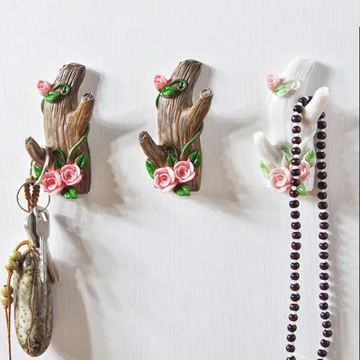 4pcs/lot Imitation branch seamless hooks living room porch paste wall hanging bedroom coat rack hanger American wall decoration