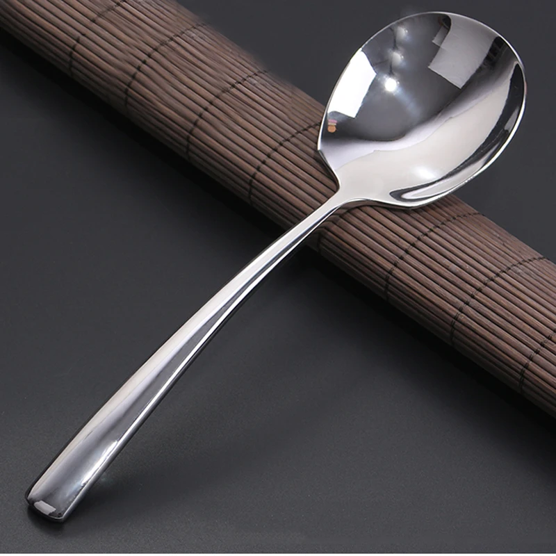 Stainless Steel Dinner Serving Soup Salad Spoon Round Soup Buffet Tools Z 