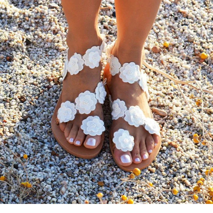 Летние женские сандалии цветок Туфли без каблуков в богемном стиле пл