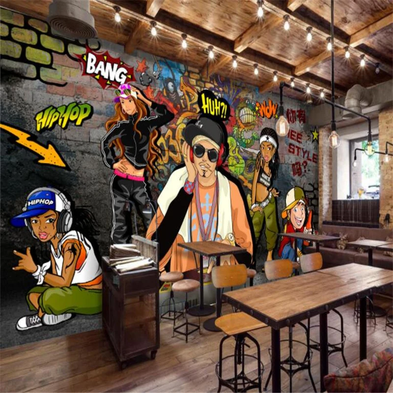 

beibehangCustom fashion large photo mural retro retro street street boy graffiti music bar cafe background wallpaper