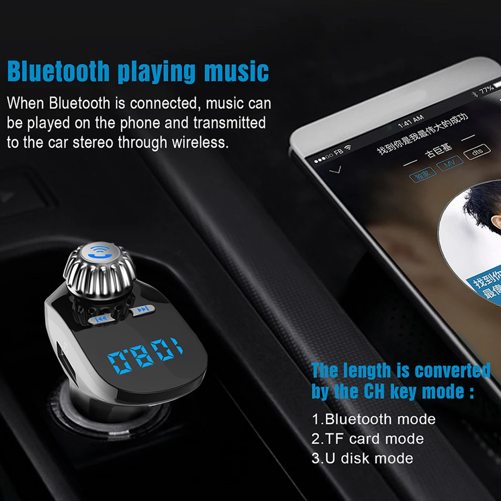 Автомобильный 3.1A двойной USB Bluetooth MP3-плеер громкой связи fm-передатчик беспроводной аудио приемник Цифровой измеритель напряжения TF карта u-диск AUX