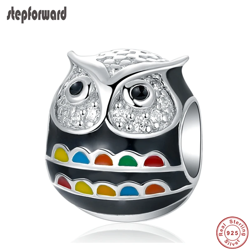 

STEP FORWARD Real 925 Sterling Silver Cute Owl CZ Charm Fit Charm Bracelet & Necklace DIY Silver Jewelry Original Design WL118
