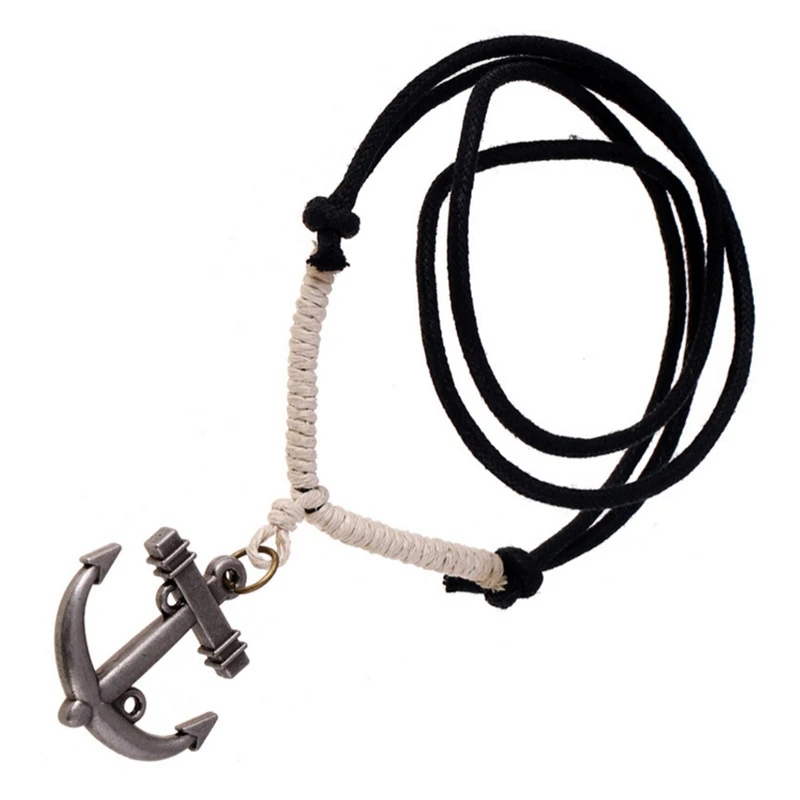 

2018 New Vintage Genuine Leather Men Necklace Male Anchor Pendant Jewelry Chain For Men Collar Long Leather Cord Necklace