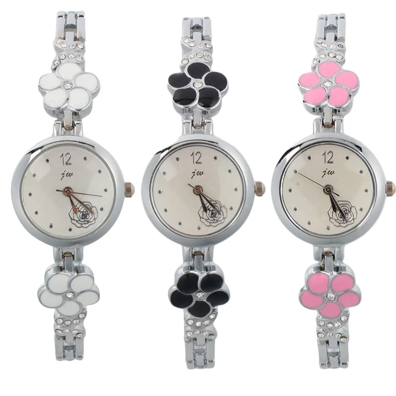 

JUBAOLI Fashion Watch Silver Watchband with Flowers Round Dial Stylish Quarts Watch with silver/silver+red/silver+black color
