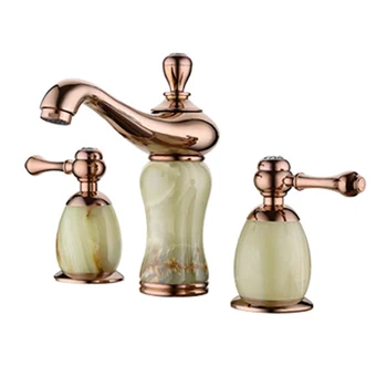 

Azos Split FaucetSoft Basin Brass Jade Rose Gold Cold and Hot Switch Bathroom vegetable Sink Shower Room Double Handle Three Ho