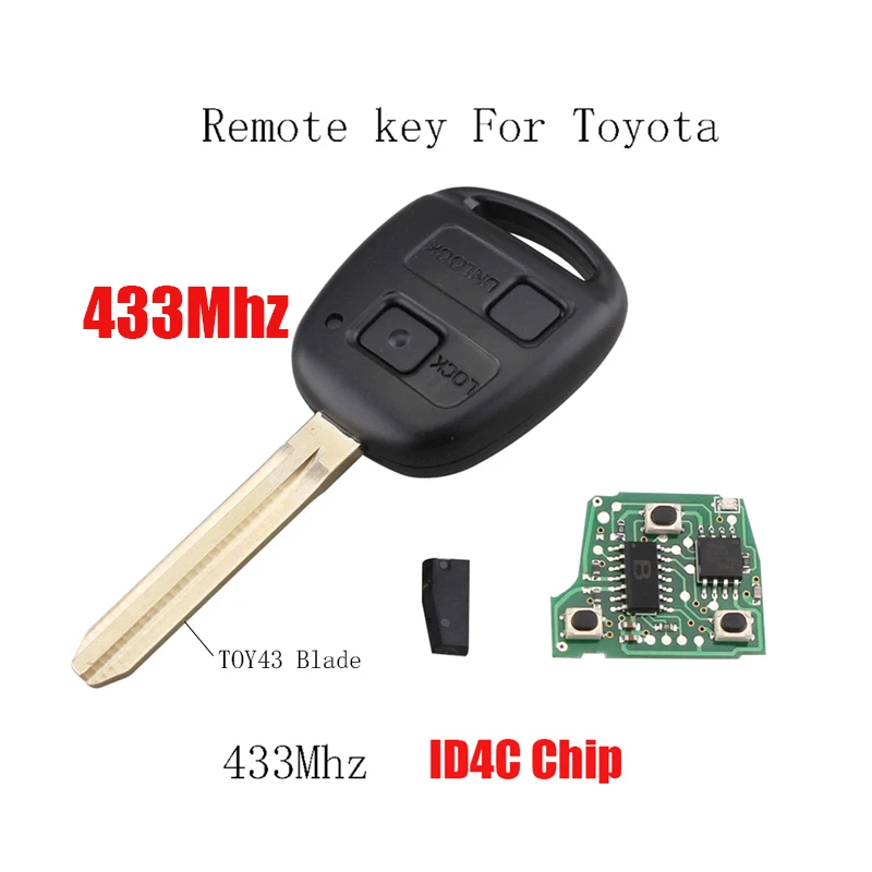 2 кнопки 433 МГц Автомобильный Дистанционный ключ для Toyota RAV4 Prado Tarago Kluger Avensis 2003-2010 транспондер 4D67 чип или 4C Чип опционально