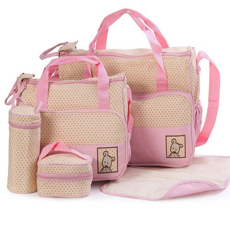 

5Pcs/Set Baby Diaper Bag Suits for Mom Multifunctional Travel Backpacks One Shoulder Mummy Maternity Nappy Bags Sets for infants