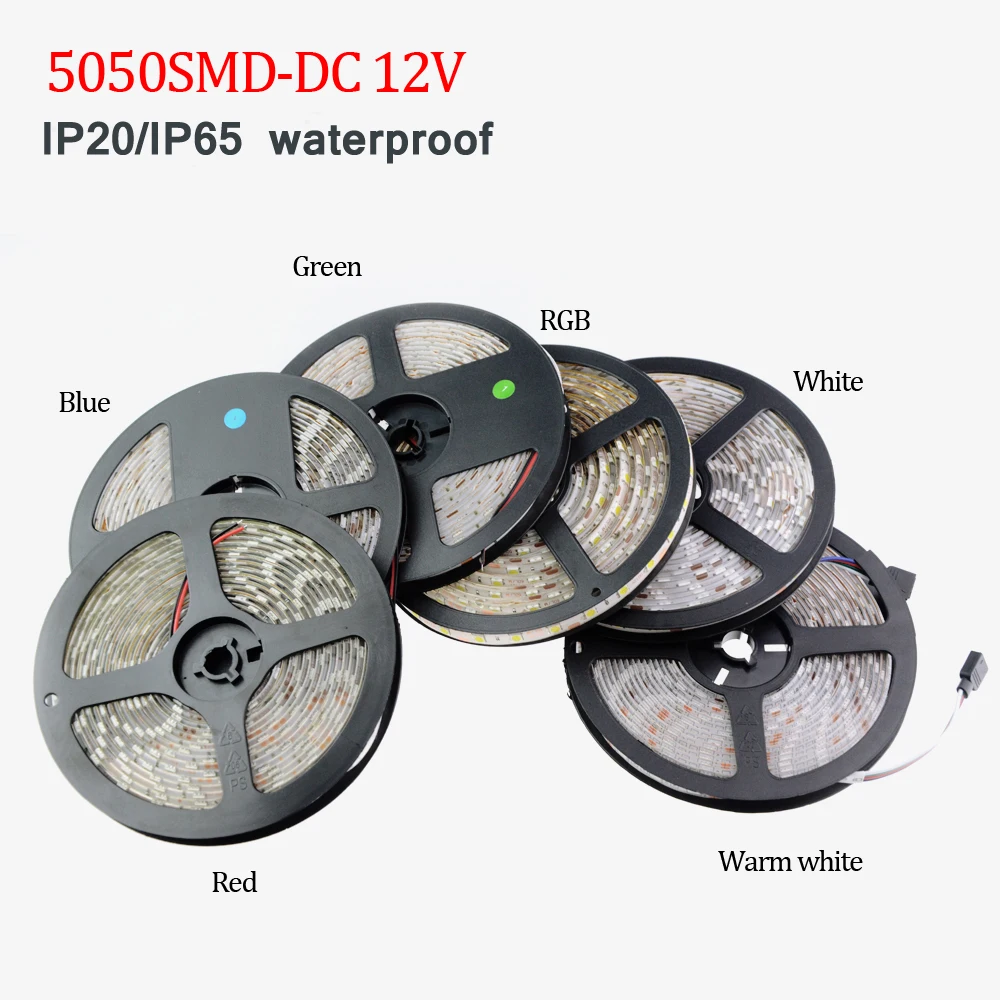 

DC 12V SMD5050 RGB Led Strip light IP20/IP65 Waterproof 5M 60Led/M Led Stripe Fita Led String Bar tape lamp Bombillas LedLight