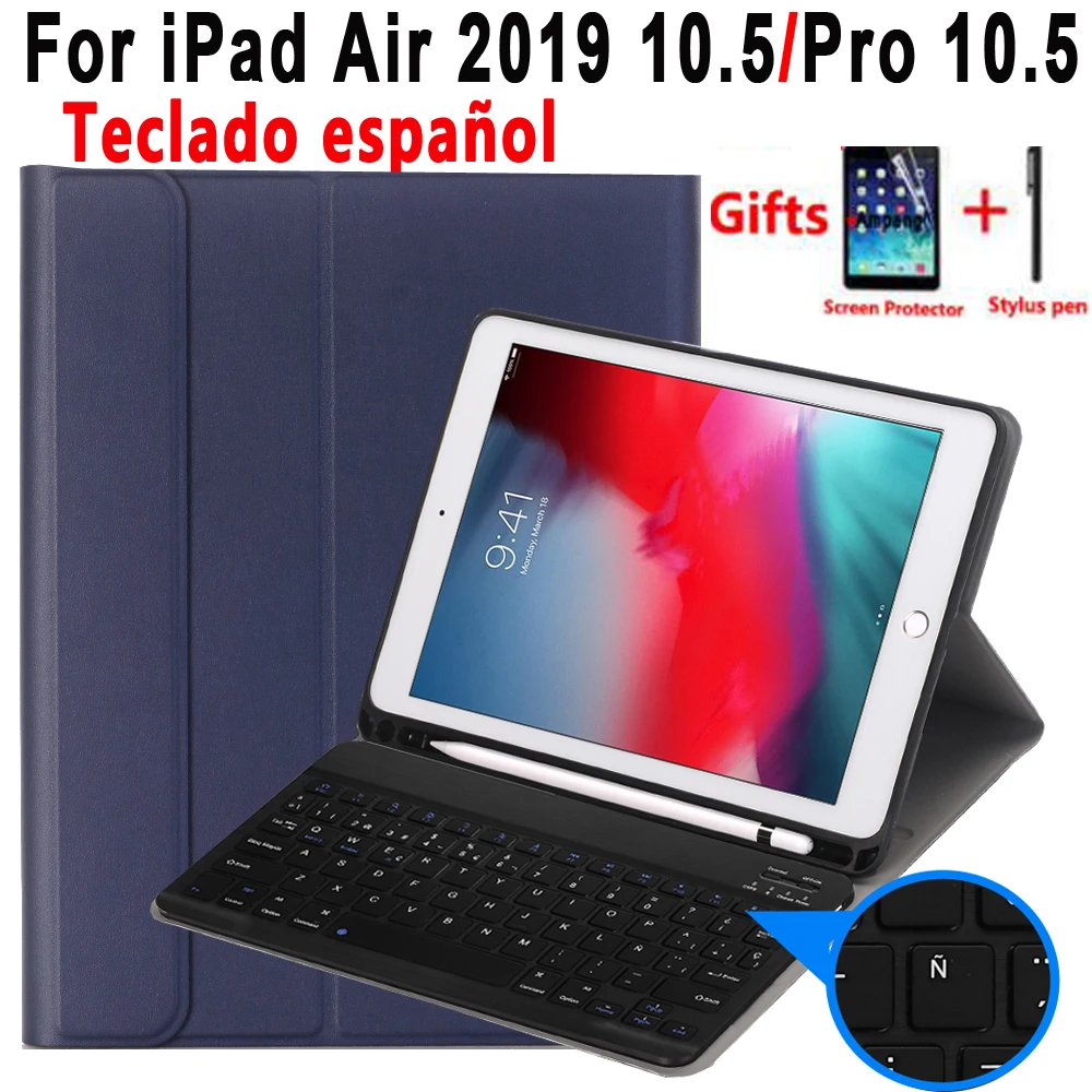 

Spanish Keyboard Case For Apple iPad Air 2019 10.5 3 3rd Generation A2152 A2153 A2154 A2123 Pro 10.5 A1701 A1709 Pencil Holder