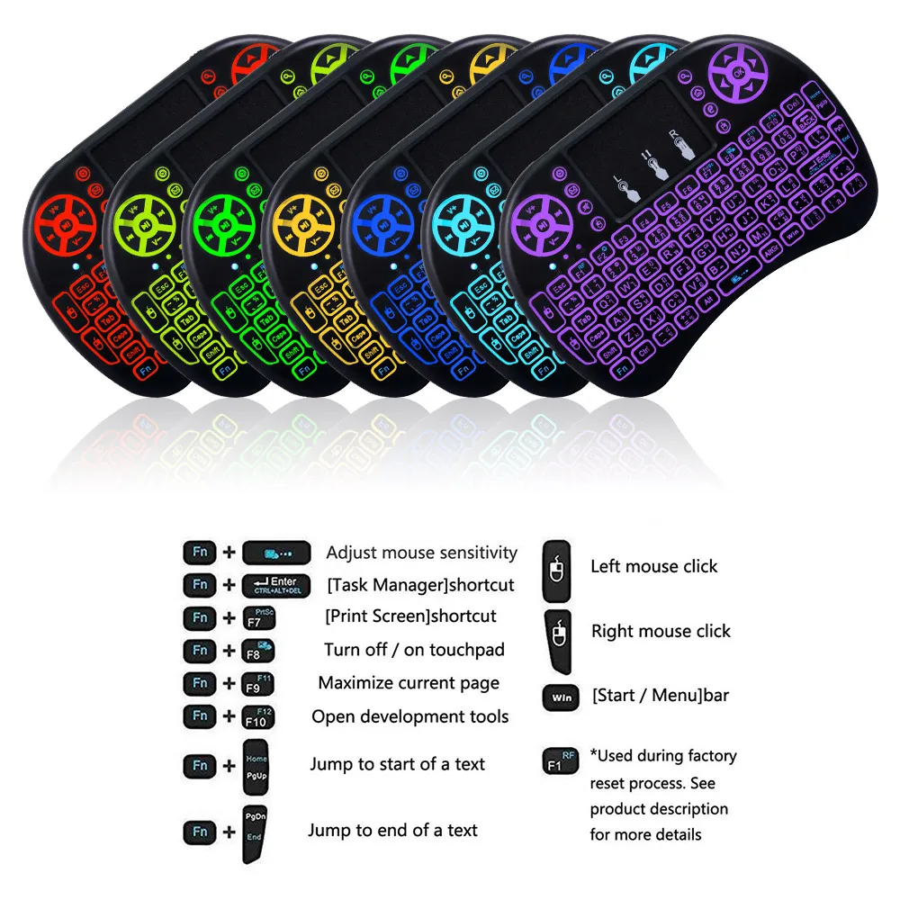 7 color backlit i8 Mini Wireless Keyboard 2 4ghz Thai Language 3 colour Air Mouse with 5