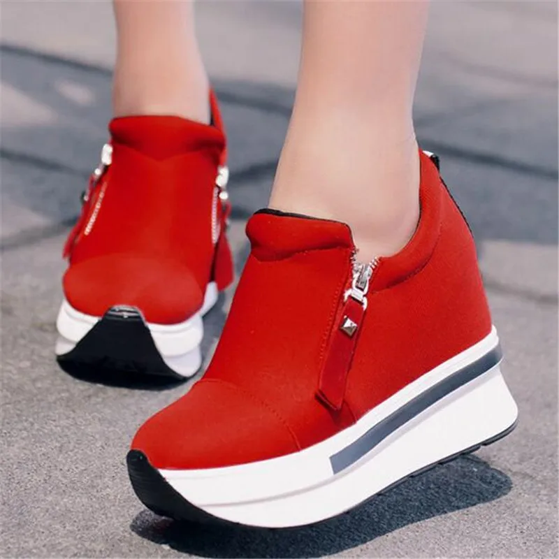 

LAIDILANGTU canvas shoes women's increased spring and autumn new casual women's shoes side zipper muffin bottom women's shoes