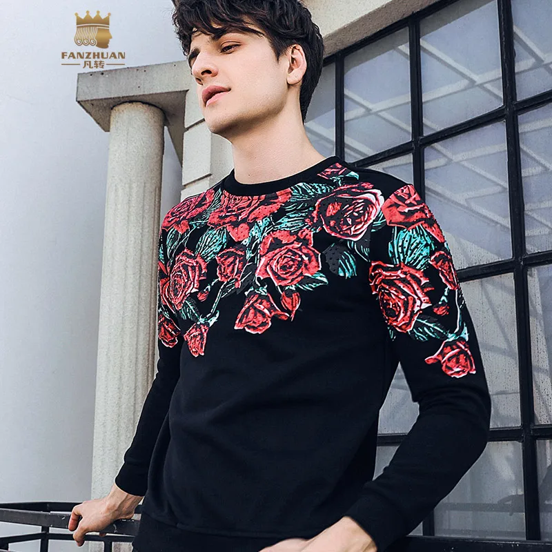 

Fanzhuan Free Shipping 2018 New men's Male MAN lower printed pullover Bottoming personality white black sweatshirts 825249