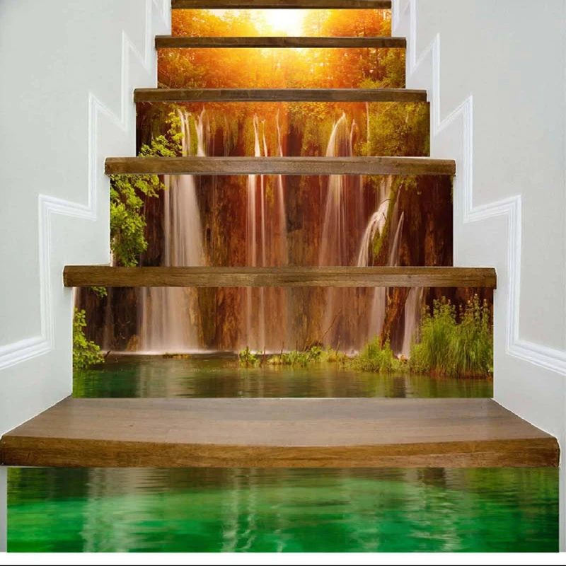 

6PCS/SET Stairs landscape stickers, home decor items, Christmas creative books stove lake ocean pattern stickers