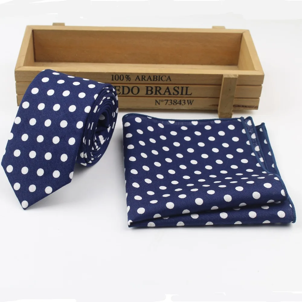 

100% Dot Cotton Neck Tie Set For Men Slim Tie Circle Round Necktie Hankerchiref Papillon Wedding