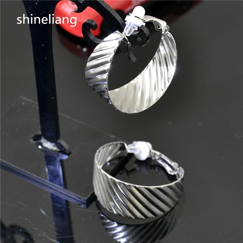 

Shineliang Small round circle Clip on ear rings Without piercing Earrings for women Fashion Female Jewellery brand Gold silver