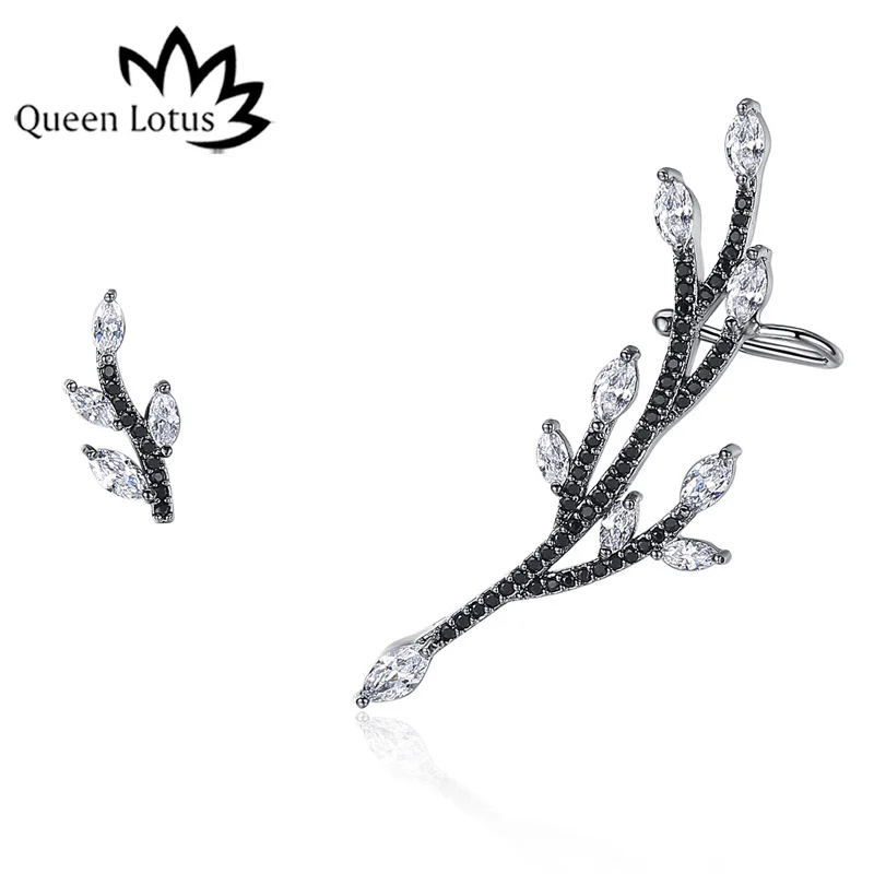 Модные женские черные серьги Queen Lotus 2018 винтажные серьги-гвоздики в виде ветки