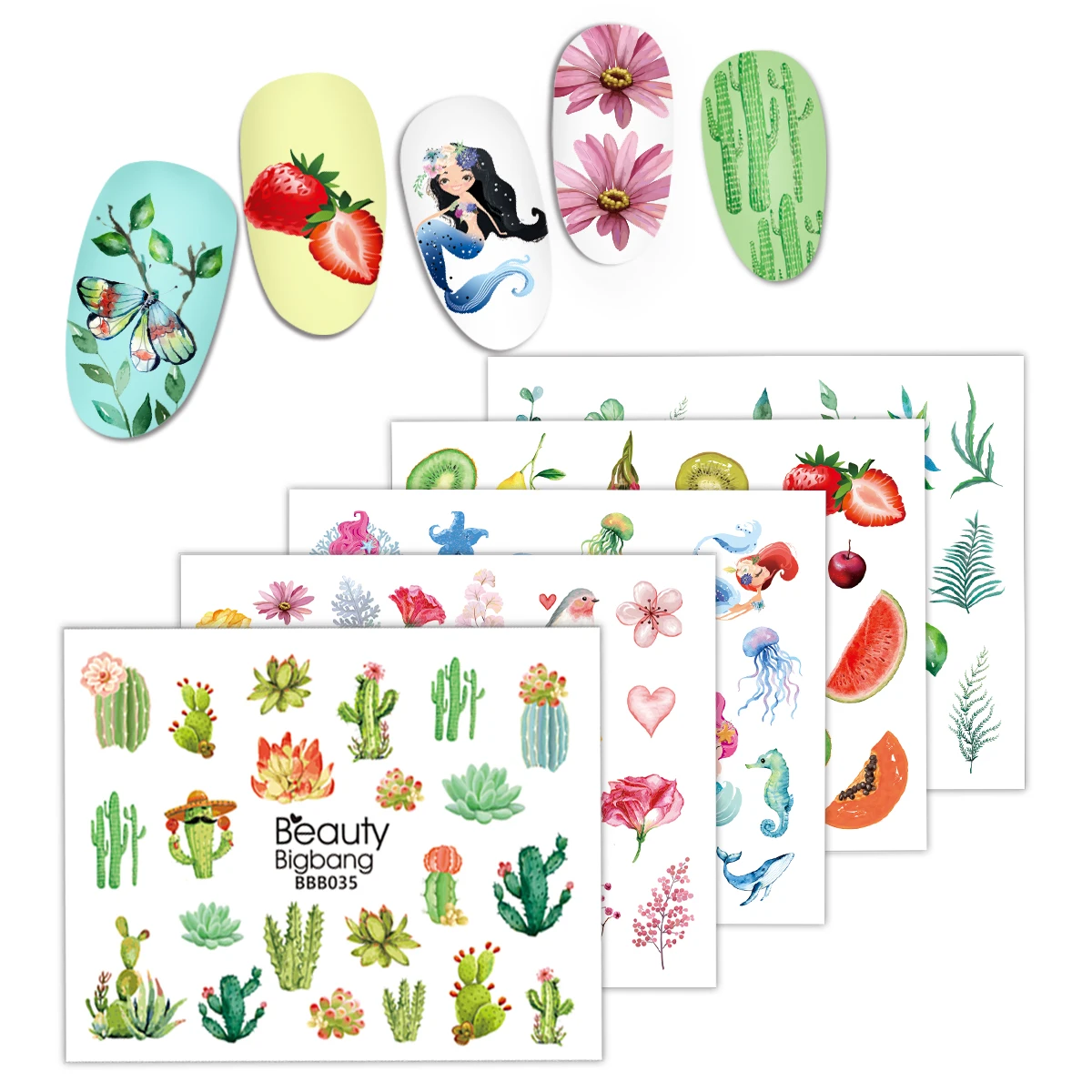 

BeaytyBigBang 5Pcs/set Nail Stickers Natural Scenery Fruit Beauty Decoration Design Easy To Apply On Natural Or Artificial Nails