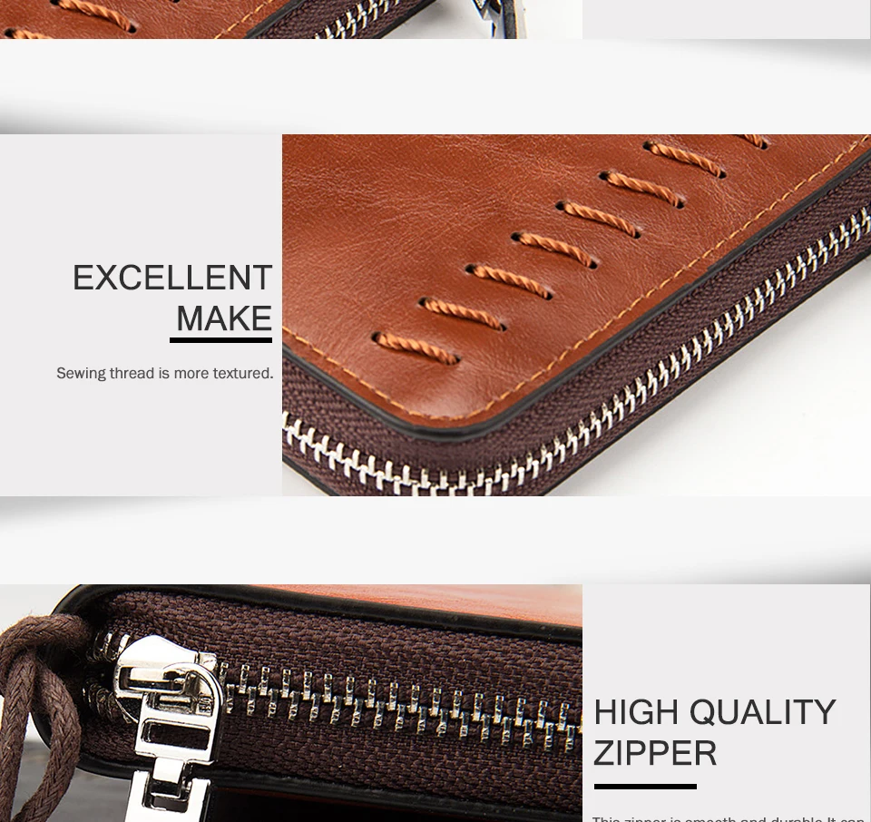 Vintage Long Men Wallet PU Leather Purse for Men Large Capaciry Money Bag Thread Male Clutch Wallets Zipper Card Holder Wallet