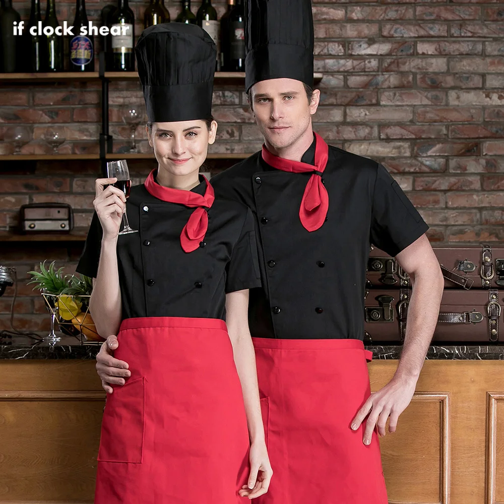 

IF Chef Double Breasted Short Sleeve Work shirts Restaurant Kitchen Cook Jackets Wholesale Catering Bar Waiter Waitress Uniform