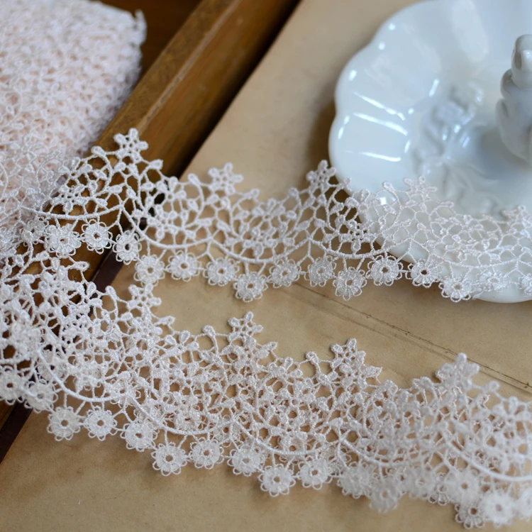 15 meter/lot 3cm 1.18" width light pink fabric embroidery tapes lace
