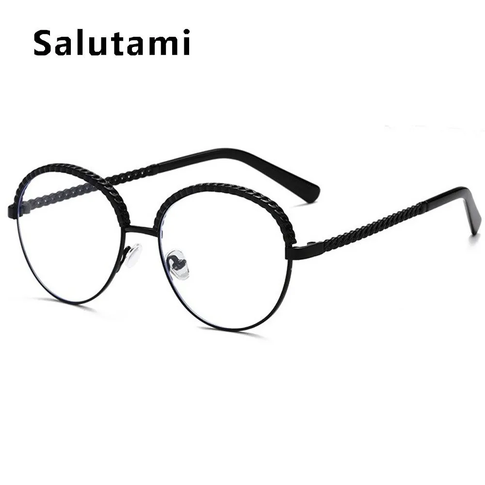 Сплав без шика цепи круглые солнцезащитные очки для женщин Роскошные брендовые солнцезащитные очки «кошачий глаз» оправа женские золотые прозрачные линзы очки - Цвет линз: black clear