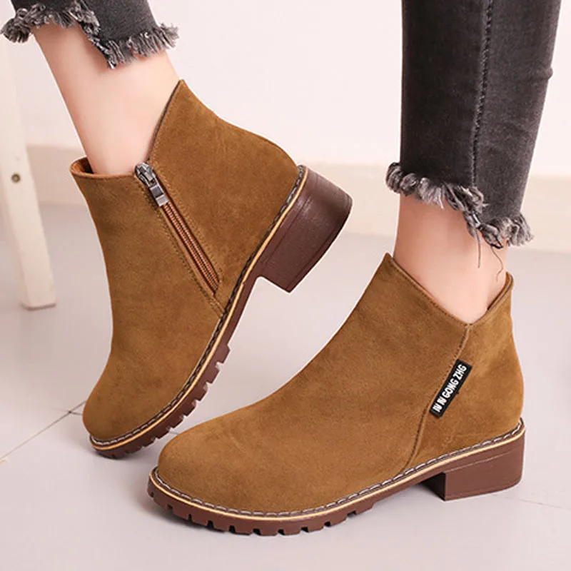 

Tangnest Fashion Motocycle booties Women Spring Autumn Basic Flock Shallow Solid Color Casual Ankle Boots XWX7223