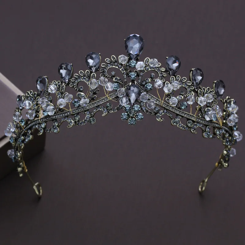 

Baroque Black Crystal Retro Crown Vintage Bronze Rhinestone Handmade Tiaras Women Hair Accessories Bride Hair Decoration ML621