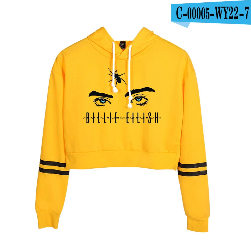 Новинка Billie Eilish, сексуальные толстовки с капюшоном, модный тренд, укороченный топ, Женская толстовка с принтом, Сексуальная популярная K pop одежда - Цвет: yellow