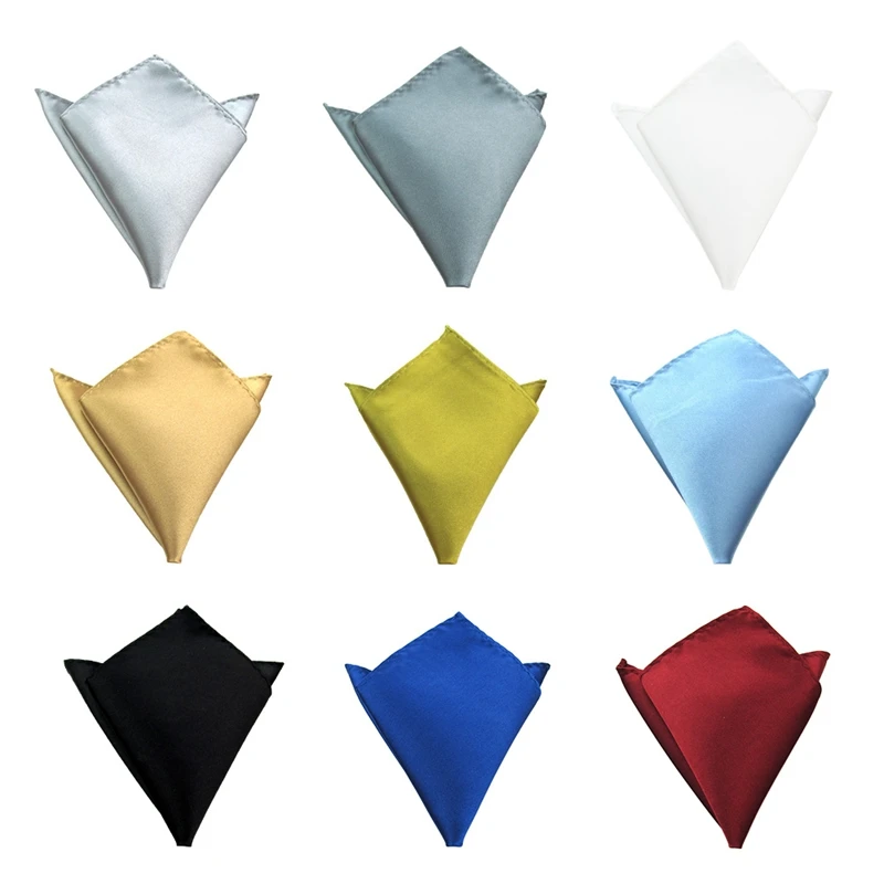 

Men's Polyester Satin Handkerchief 9 Colors Solid Plain Pocket Square Hanky Wedding Party Business Christmas Chest Towel