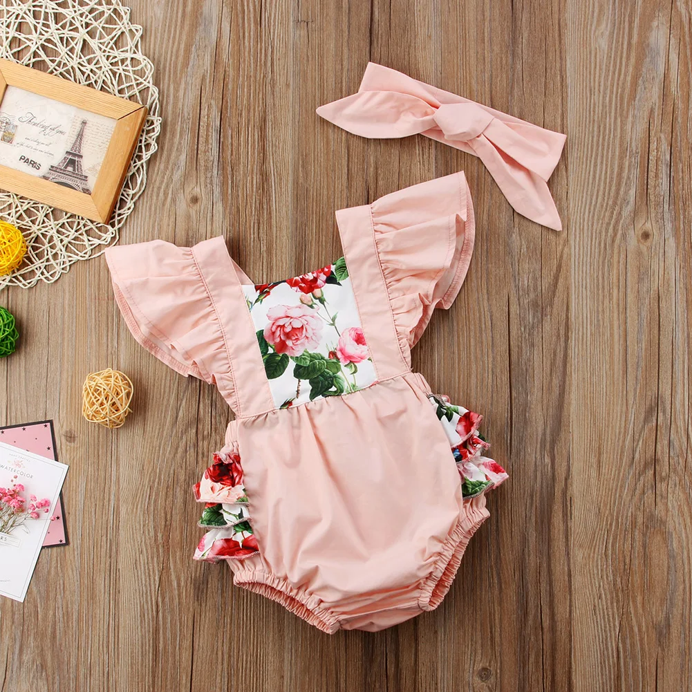 

AU Canis Toddler Baby Girls Floral Romper Bodysuit Jumpsuit Headband Outfit 2pcs CANIS AU Newborn Baby Girls Floral