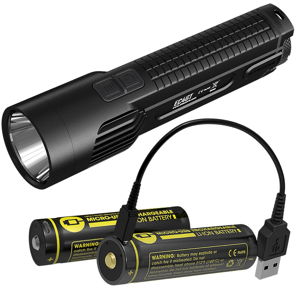 

NITECORE 1000 Lumens Handy Portable Torch Lamp Searchlight Flashlight EC4GT + 2x Micro-USB Rechargeable Battery + Charge Cable