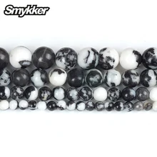 Бусины из натурального камня, черный и белый нефрит зебры, свободные бусины, драгоценный камень, яшма 4-10 мм, бусины для молитвы, ювелирных изделий