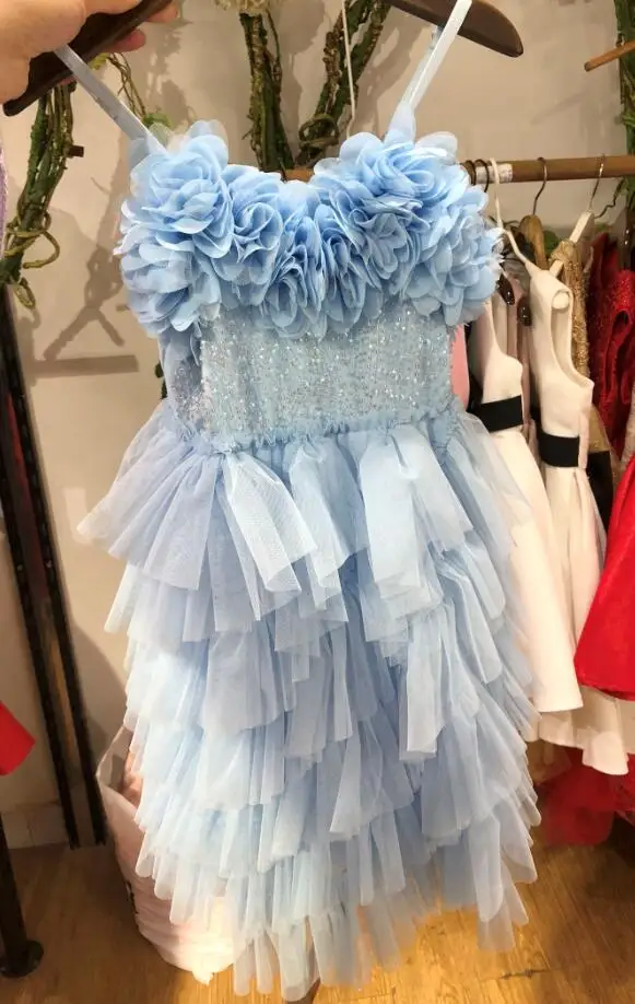 Эксклюзивное платье для маленьких девочек блестки на платье праздничное платье принцессы с цветочным рисунком для девочек, элегантное многослойное карнавальное платье - Цвет: as photo