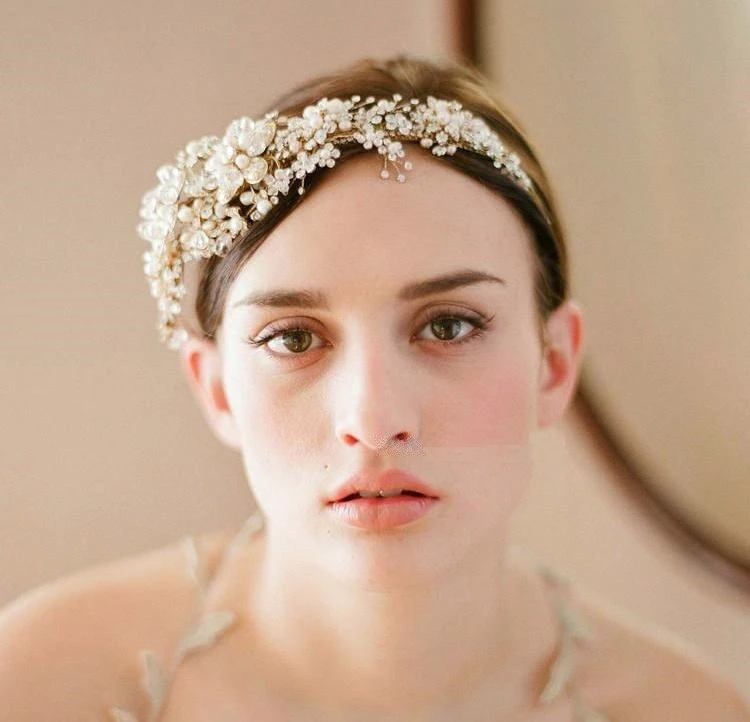 Повязка на голову с жемчугом и золотыми кристаллами для невесты|bridal tiara headband|tiara